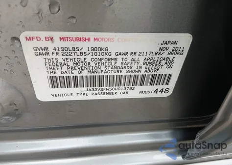2012 Mitsubishi Lancer Se z USA, uszkodzony, nr VIN JA32V2FW5CU013792